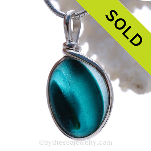 Mixed Turquoise & White English Art Sea Glass In Sterling Silver Original Wire Bezel©
