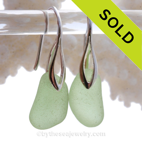 Seafoam Green Sea Glass Earrings on Solid Sterling Deco Hooks
