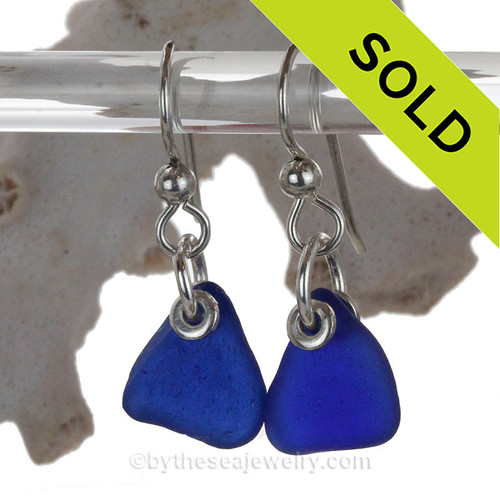  sea glass earrings in a lucky cobalt blue
