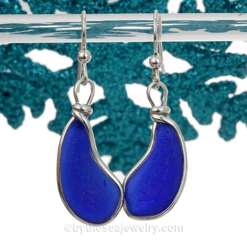 Match of a Lifetime - PERFECT LARGE & Long Vivid Blue Genuine Sea Glass Earrings 