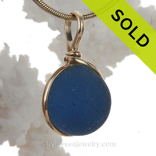 Robins Egg Blue English Sea Glass Bubble In 14K Goldfilled Original Wire Bezel© Pendant