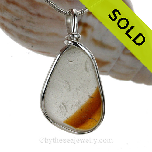 Mixed Amber English Sea Glass In Sterling Wire Bezel© Pendant