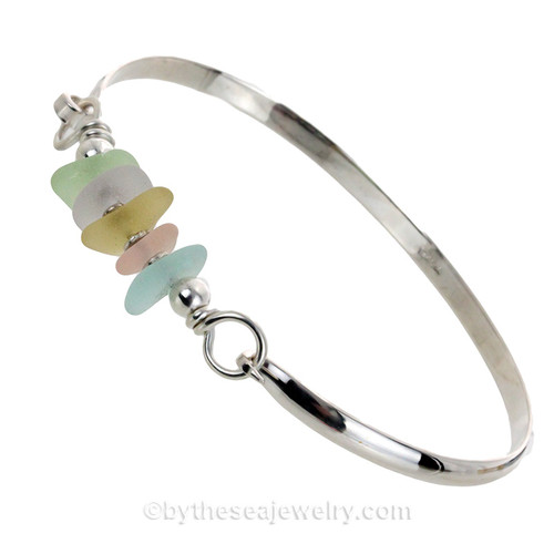 Sterling Silver Loop & Hook Bangle with Lime Green Seaham Sea Glass
