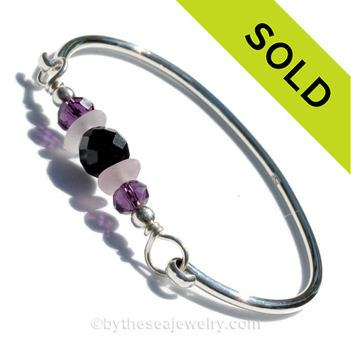 Purple sea glass jewelry bangle bracelet 