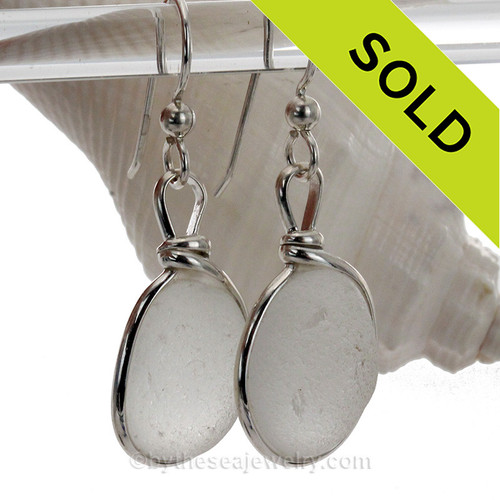 Winter White Thick and Round Earrings In Sterling Original Wire Bezel©