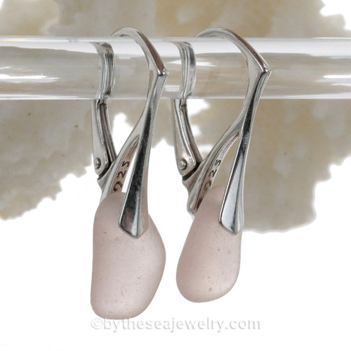 Petite Peach Depression Era Beach Found Sea Glass Earrings on Sterling Silver  Leverback Earrings.