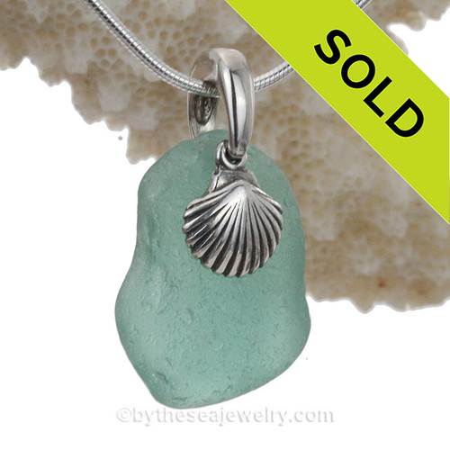 Brilliant Aqua Green Sea Glass With Shell Charm