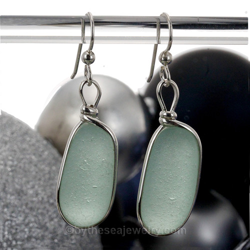 Seafoam Green Sea Glass Stopper Earrings.