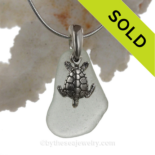 Soft Green Sea Glass Necklace with Sterling Sea Turtle Charm and 18" STERLING CHAIN INCLUDED