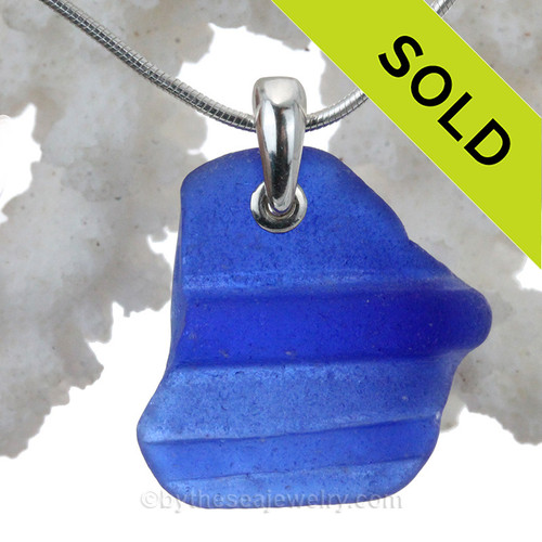 Simply Sea Glass - Ridged Cobalt Blue On Sterling