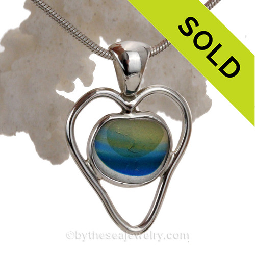 Super Ultra Rare Seaham Multi Sea Glass In Deluxe Sterling Double Bezel© Heart Pendant 