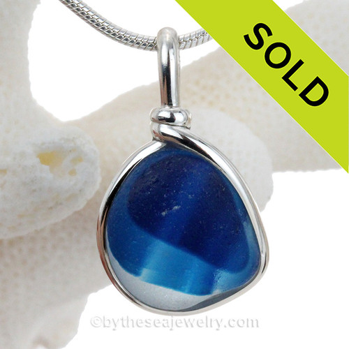 Blue Multie Beach Found Sea Glass In Deluxe Wire Bezel© Pendant