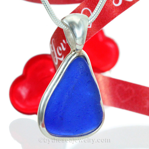 LARGE Triangle  of Cobalt Blue Natural Sea Glass In Deluxe Solid Sterling Silver Bezel© Pendant