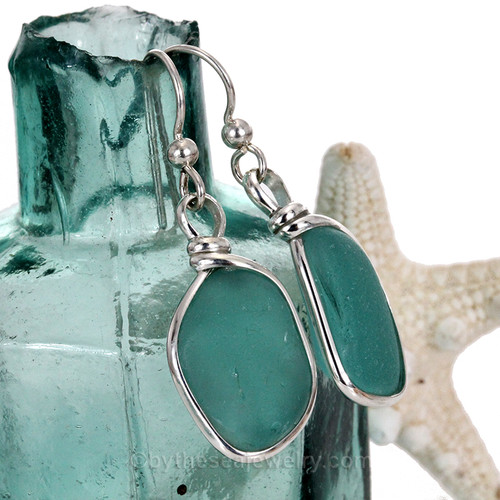 VIvid Aqua Blue Beach Found Sea Glass Earrings