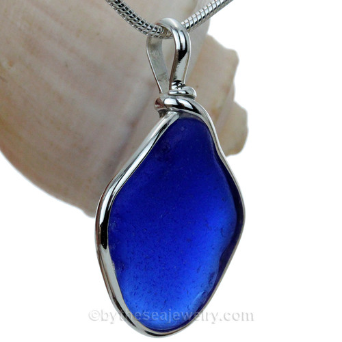 Very Large Blue Genuine Sea Glass Pendant 