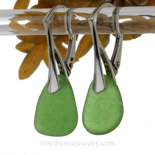 Green Simply Sea Glass Earrings On Silver Leverbacks