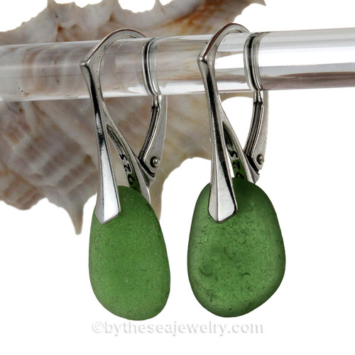 Sea Glass Earrings On Silver Leverbacks