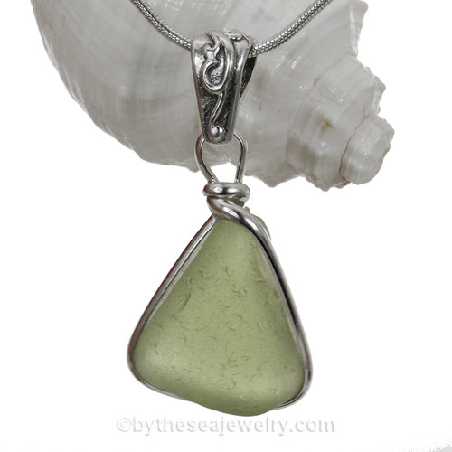 Peridot or Citron Green sea glass orphan pendant