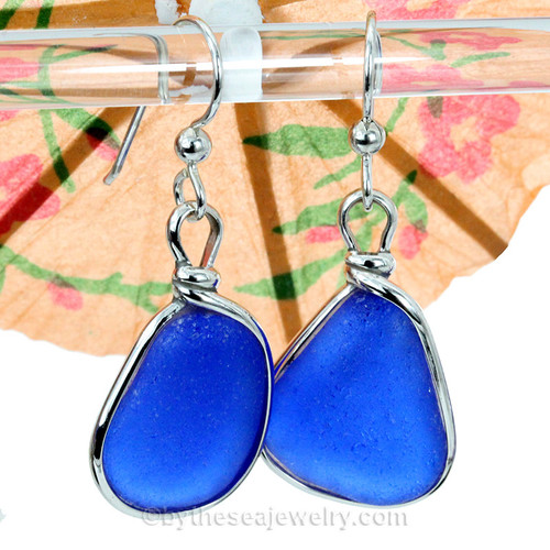 Cobalt Blue Sterling Sea Glass Earrings