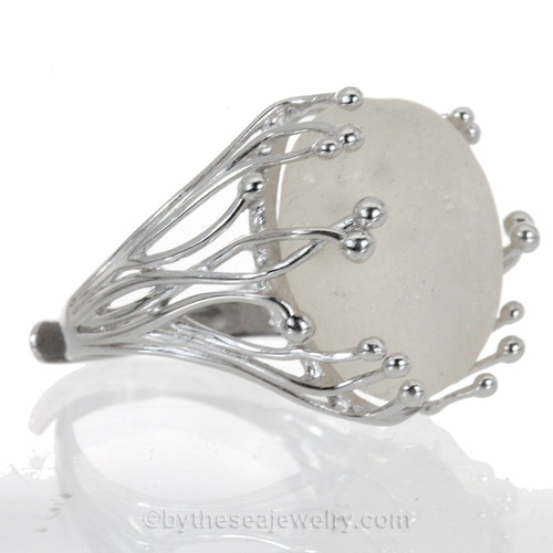 white sea glass ring