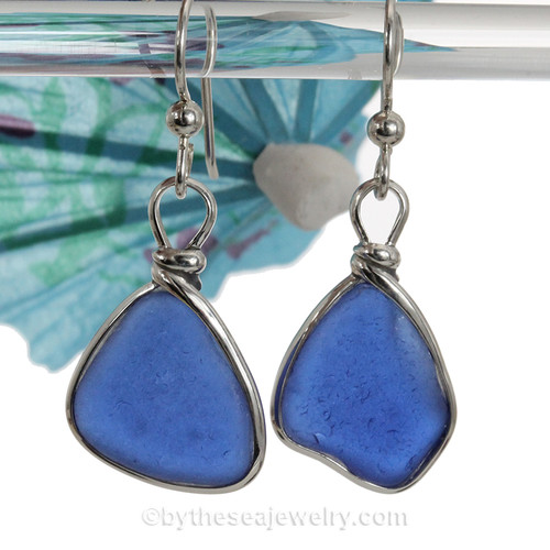 Cobalt Blue Sterling Sea Glass Earrings