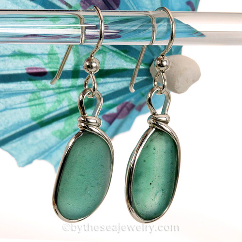 VIvid Aqua Green Beach Found Sea Glass Earrings