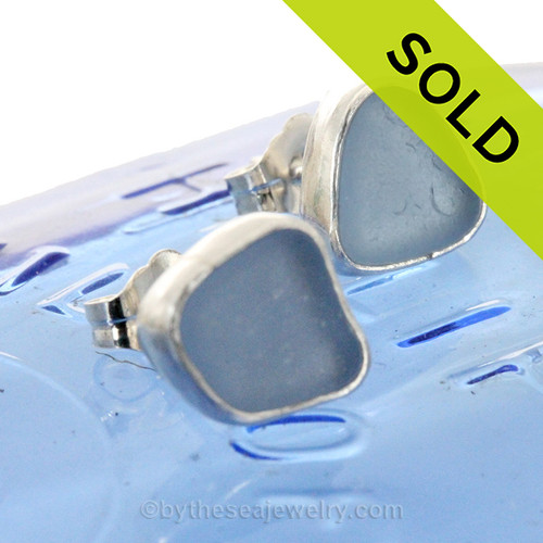Petite Cornflower or Light Blue Sea Glass Stud Earrings On Sterling Silver Posts