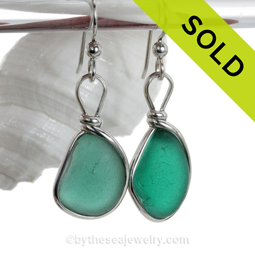 Aqua Green Beach Found Sea Glass Earrings 