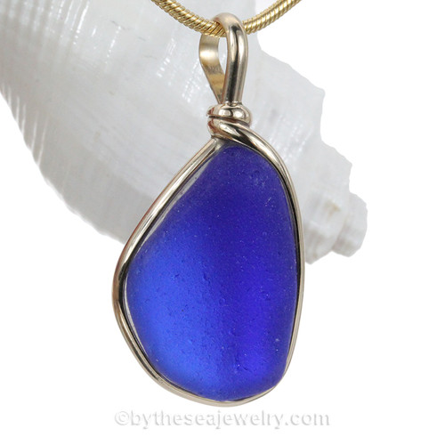 Cobalt Blue  Sea Glass Bottom In Original Gold Wire Bezel© Pendant