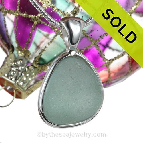 Seafoam Green Sea Glass In Sterling Deluxe Wire Bezel© Necklace Pendant