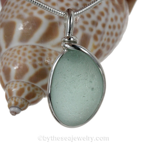 Seafoam Green Genuine English Sea Glass Sterling Wire Bezel© Necklace Pendant
