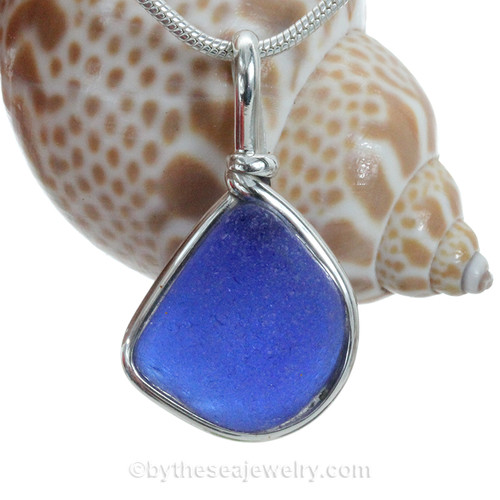 Cobalt Blue Sea Glass Solid Sterling Silver Wire Bezel© Pendant