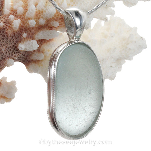 Green Sea Glass Pendant  In Sterling Deluxe Pattern Wire Bezel©