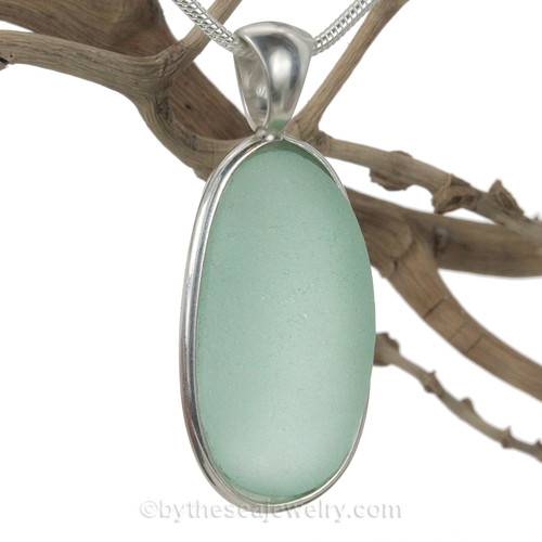 Large Tactile Seafoam Green Sea Glass In Solid Sterling Silver Deluxe Wire Bezel© Pendant