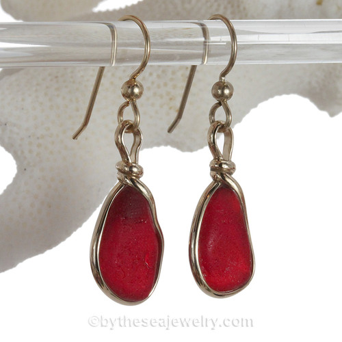Red Genuine English Sea Glass Earrings 