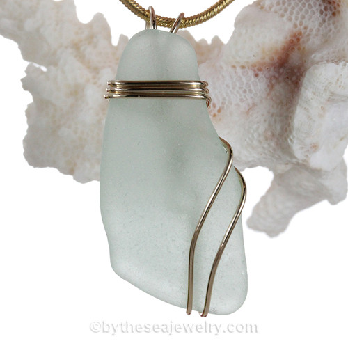 Seafoam Green Genuine Sea Glass In Goldfilled Triple Necklace Pendant