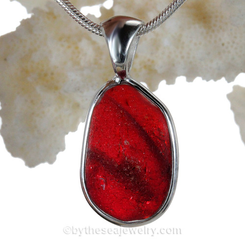 Large Bright Red End OF Day Sea Glass In Deluxe Sterling Wire Bezel