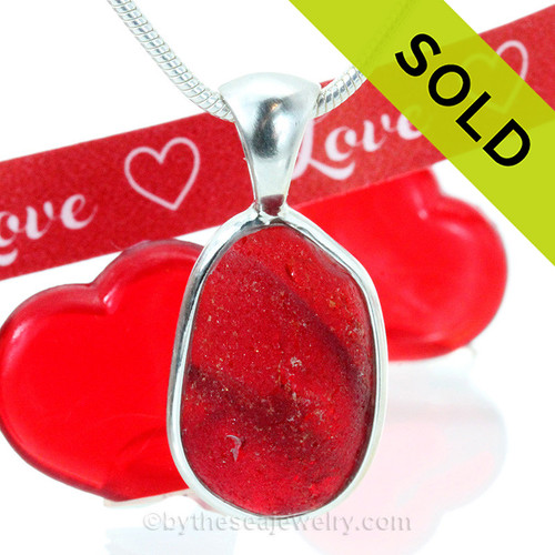 Large Bright Red End OF Day Sea Glass In Deluxe Sterling Wire Bezel