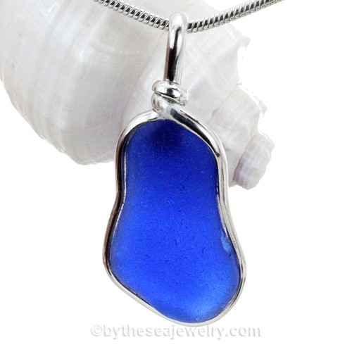 Cobalt Blue Genuine Sea Glass Pendant In Sterling Original Wire Bezel©