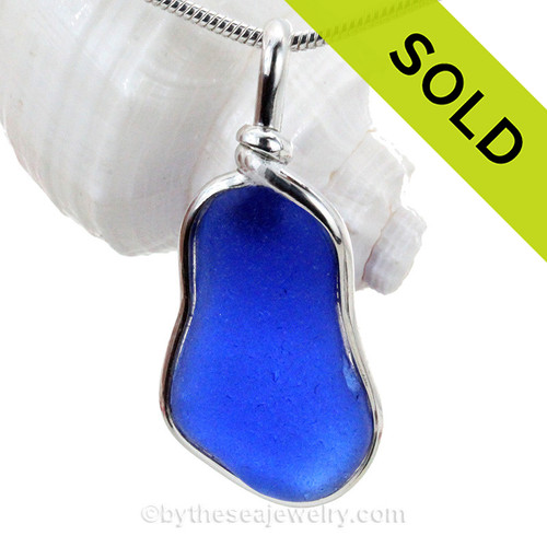 Blue Genuine Sea Glass Pendant In Sterling Original Wire