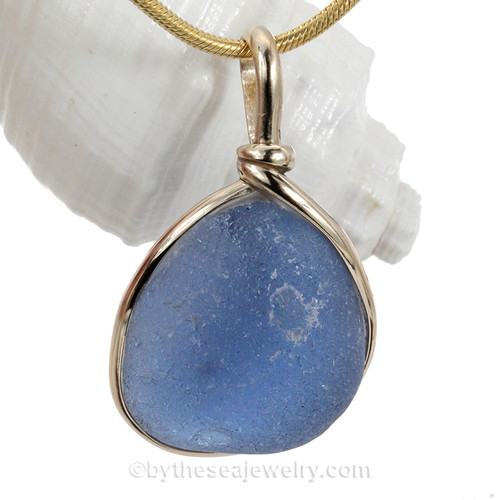 Blue Multie Sea Glass Pendant in Gold Bezel