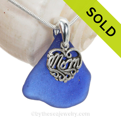 Genuine Sea Glass from North Carolina set with a detailed solid sterling Heart charm 