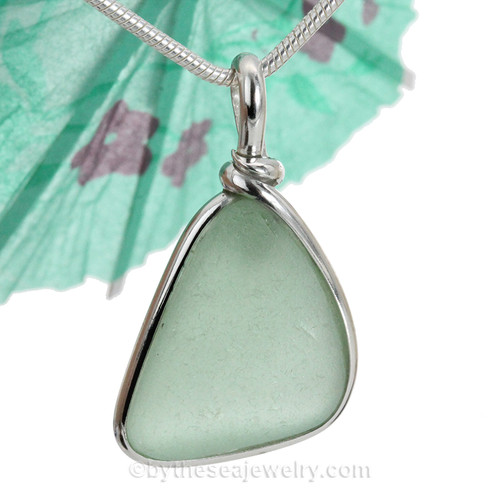 Seafoam Green Genuine Outer Banks Sea Glass Sterling Wire Bezel© Pendant