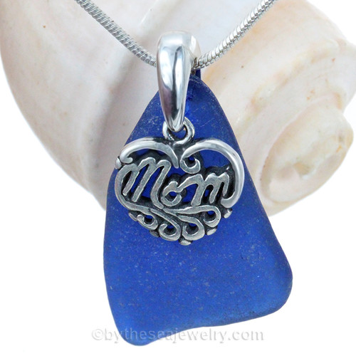 Genuine Sea Glass from North Carolina set with a detailed solid sterling Heart charm 