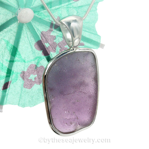 Purple Sea Glass Pendant In Sterling Deluxe Wire Bezel©