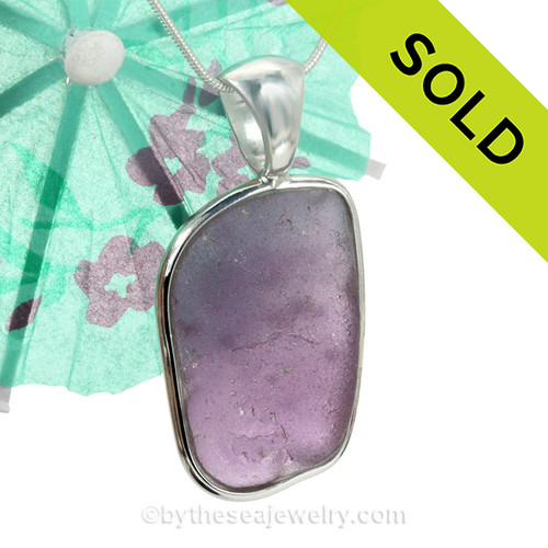 Purple Sea Glass Pendant In Sterling Deluxe Wire Bezel©