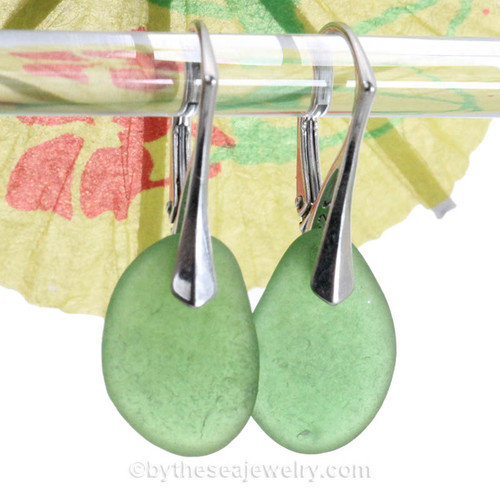 Green Simply Sea Glass Earrings On Silver Leverbacks