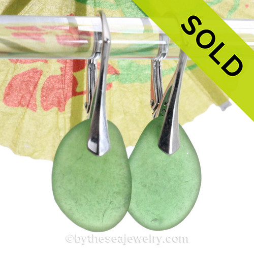 Green Simply Sea Glass Earrings On Silver Leverbacks