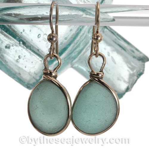 Aqua Beach Found Sea Glass Earrings 