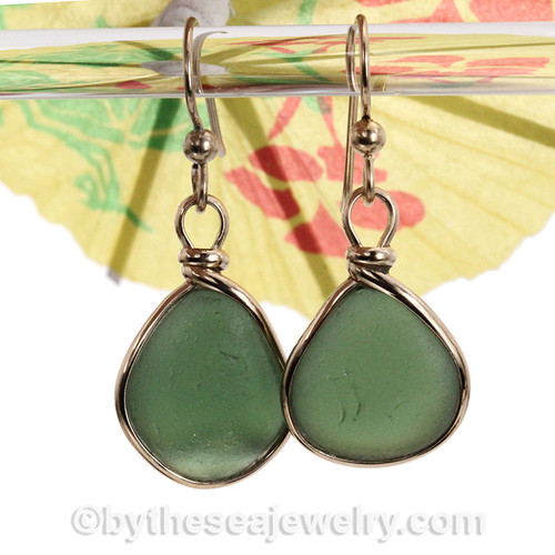 Vivid Seaweed Green Genuine Sea Glass In Gold Original Bezel©